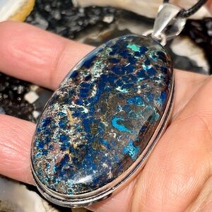 Stunning Dark Chessylite Blue Spar Azurite Pendant 2 1/2”